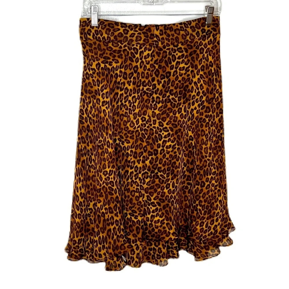 GEORGE Size 4 KNEE-LENGTH TIERED SKIRT (leopard print w/ side zipper) perfect
